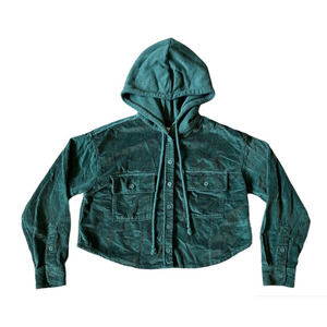American Eagle Cropped Corduroy Hooded Shacket Shirt Jacket Hoodie Granola Girl